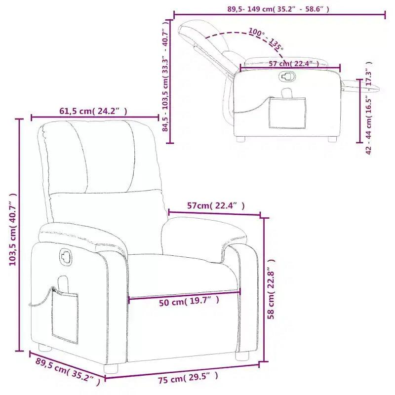 vidaXL Fauteuil inclinable de massage en tissu microfibre noir - Inclinable manuel à 6 vibrations avec poche latérale pour salon