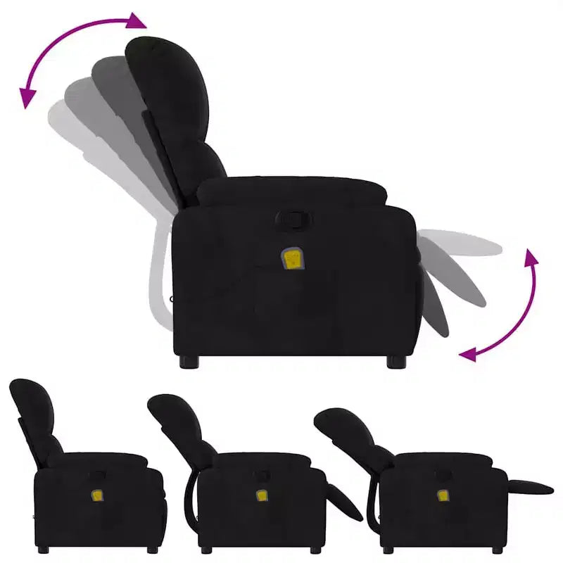 vidaXL Fauteuil inclinable de massage en tissu microfibre noir - Inclinable manuel à 6 vibrations avec poche latérale pour salon