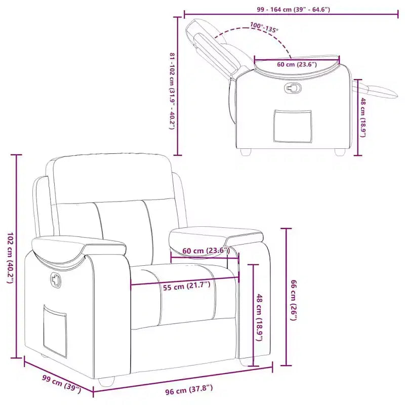 vidaXL Fauteuil inclinable en tissu gris foncé - Fauteuil manuel avec poche latérale pour salon/séjour