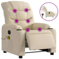 vidaXL Electric Massage Recliner Chair - Cream Fabric with Automatic Adjusting Back/Footrest, Vibration Massage, Cup Holders for Home Theater Comfort
