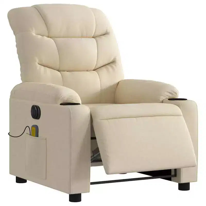 vidaXL Fauteuil inclinable de massage électrique - Tissu crème avec dossier/repose-pieds à réglage automatique, massage par vibrations, porte-gobelets pour un confort home cinéma