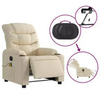vidaXL Fauteuil inclinable de massage électrique - Tissu crème avec dossier/repose-pieds à réglage automatique, massage par vibrations, porte-gobelets pour un confort home cinéma