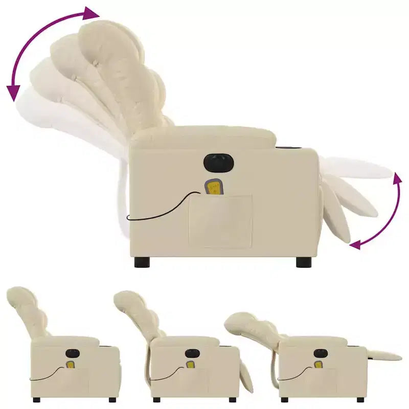 vidaXL Fauteuil inclinable de massage électrique - Tissu crème avec dossier/repose-pieds à réglage automatique, massage par vibrations, porte-gobelets pour un confort home cinéma