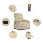 vidaXL Fauteuil inclinable de massage électrique - Tissu crème avec dossier/repose-pieds à réglage automatique, massage par vibrations, porte-gobelets pour un confort home cinéma