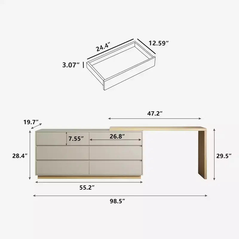 Commode extensible moderne Luck Live avec six tiroirs de rangement