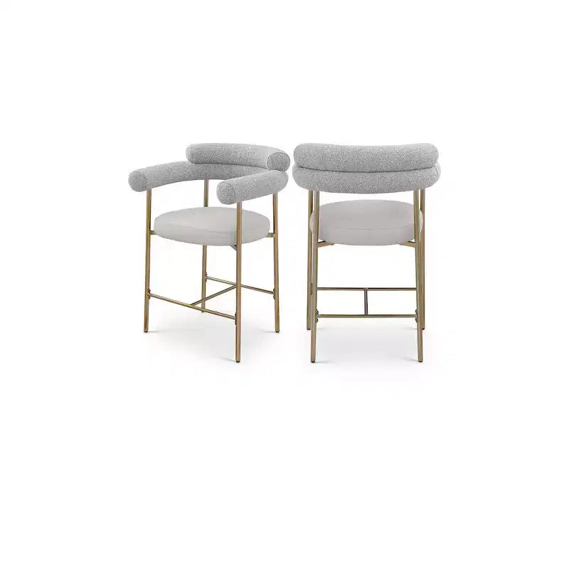 Meridian Furniture,Blake Taupe Boucle Fabric / Vegan Leather Counter Stool, Set of 2