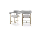 Meridian Furniture,Blake Taupe Boucle Fabric / Vegan Leather Counter Stool, Set of 2