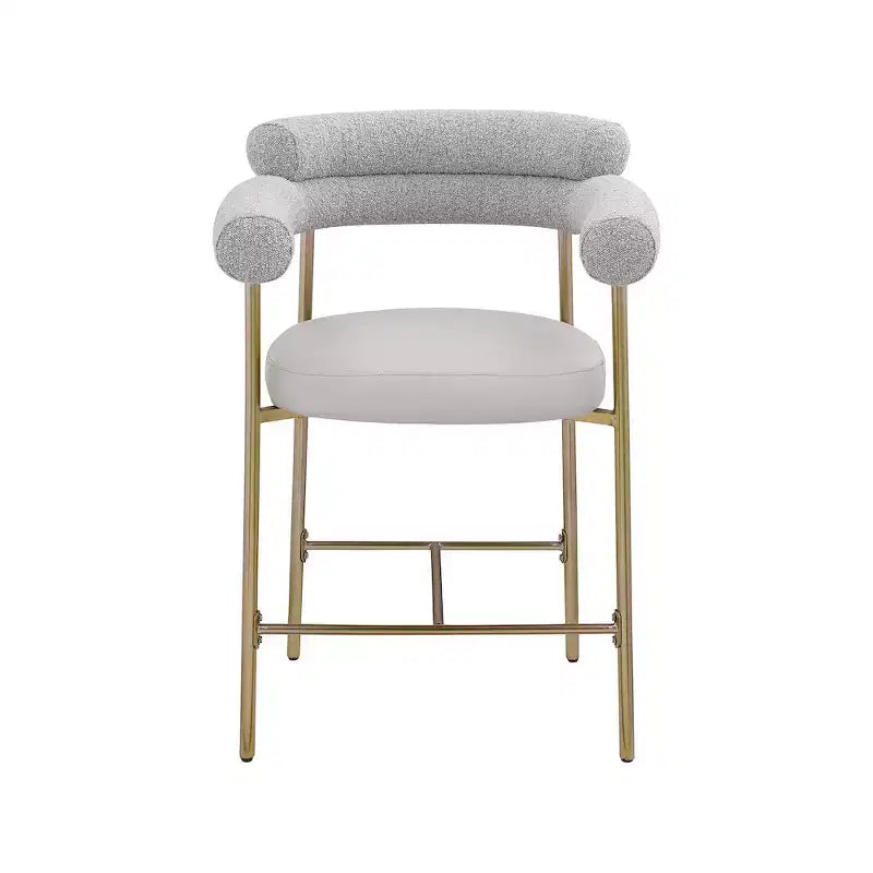 Tabourets de comptoir Meridian Furniture, Blake en tissu bouclé taupe et cuir vegan, lot de 2