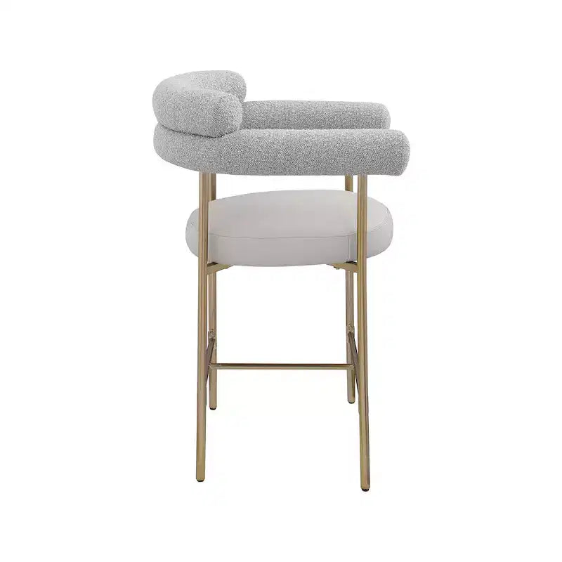 Tabourets de comptoir Meridian Furniture, Blake en tissu bouclé taupe et cuir vegan, lot de 2