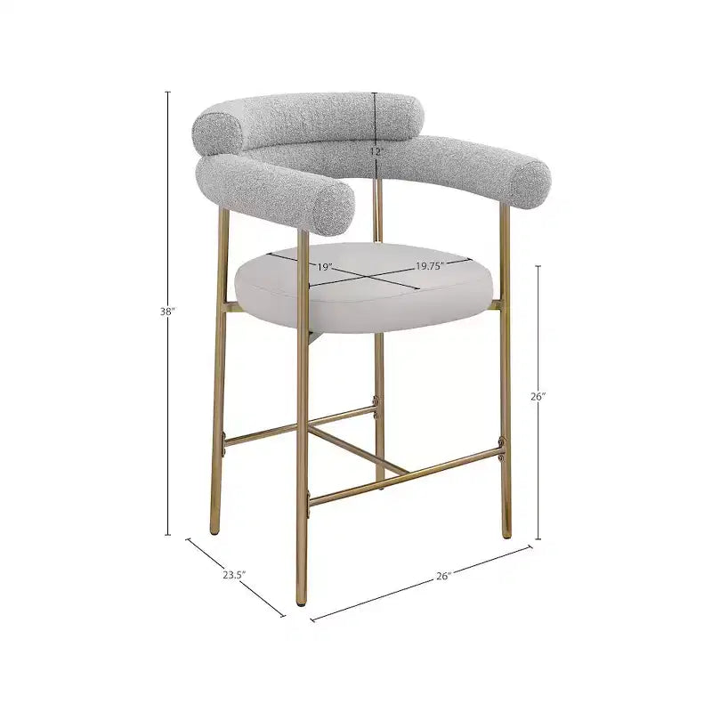 Tabourets de comptoir Meridian Furniture, Blake en tissu bouclé taupe et cuir vegan, lot de 2