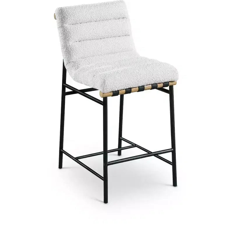 Meridian Furniture,Burke Cream Boucle Fabric Counter Stool