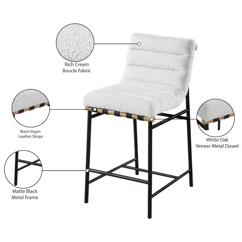 Tabouret de comptoir en tissu bouclé crème Burke Meridian Furniture