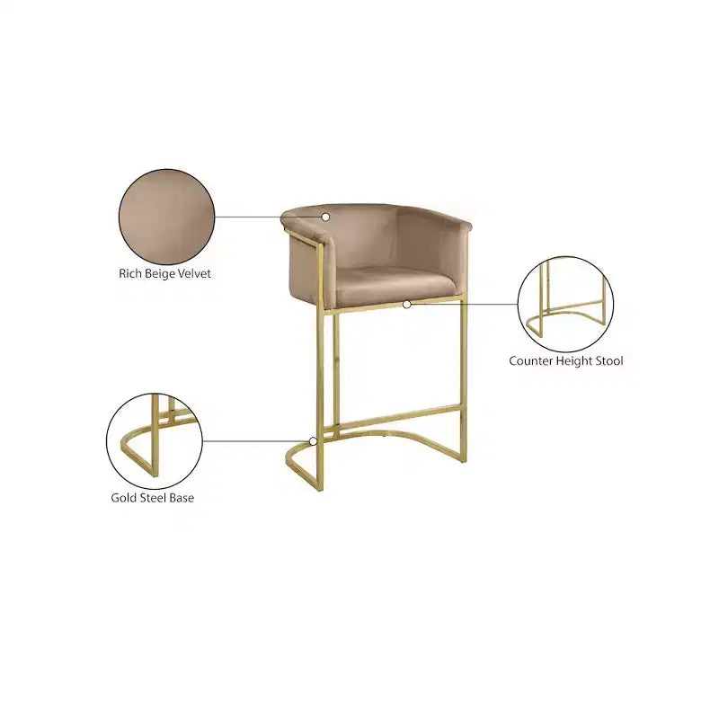Meridian Furniture, Tabouret en velours beige Donatella