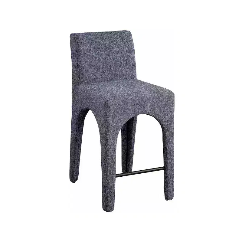 Meridian Furniture,Gramercy Blue Linen Textured Fabric Stool