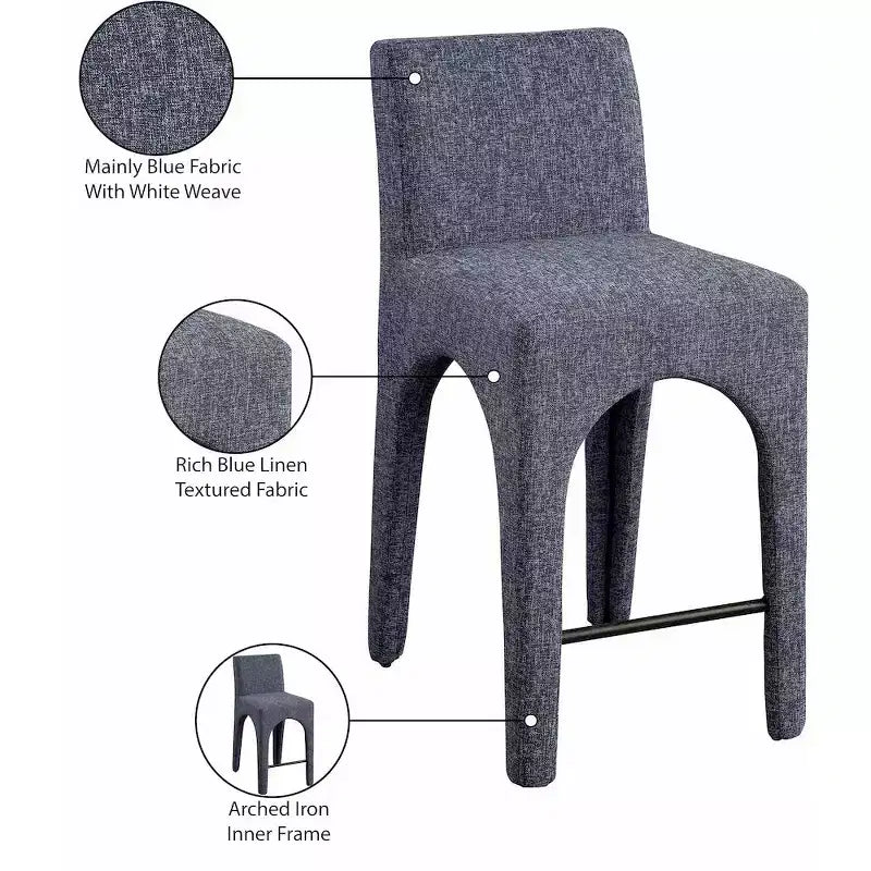 Tabouret en Tissu Texturé Lin Bleu Gramercy Meridian Furniture