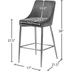 Meridian Furniture, tabouret Karina en velours gris, lot de 2