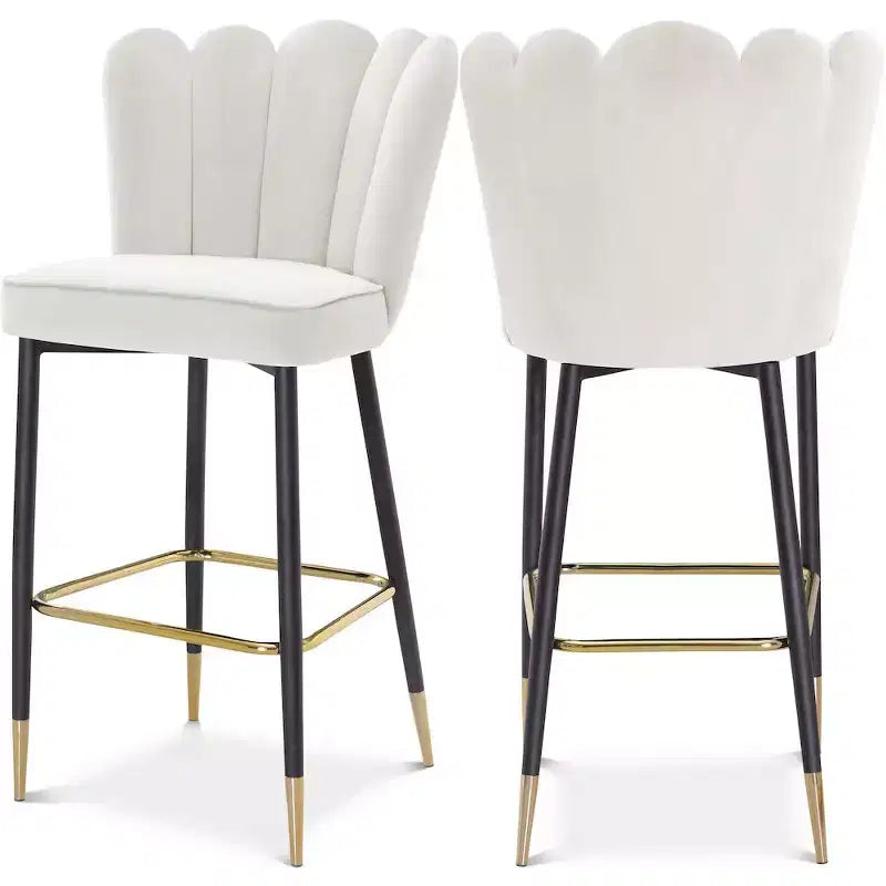 Meridian Furniture,Lily Cream Velvet Stool, Set of 2