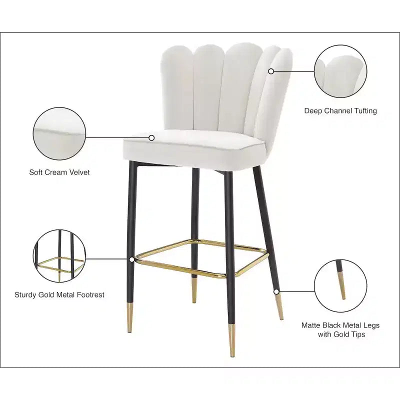 Meridian Furniture, Tabouret Lily en Velours Crème, Lot de 2