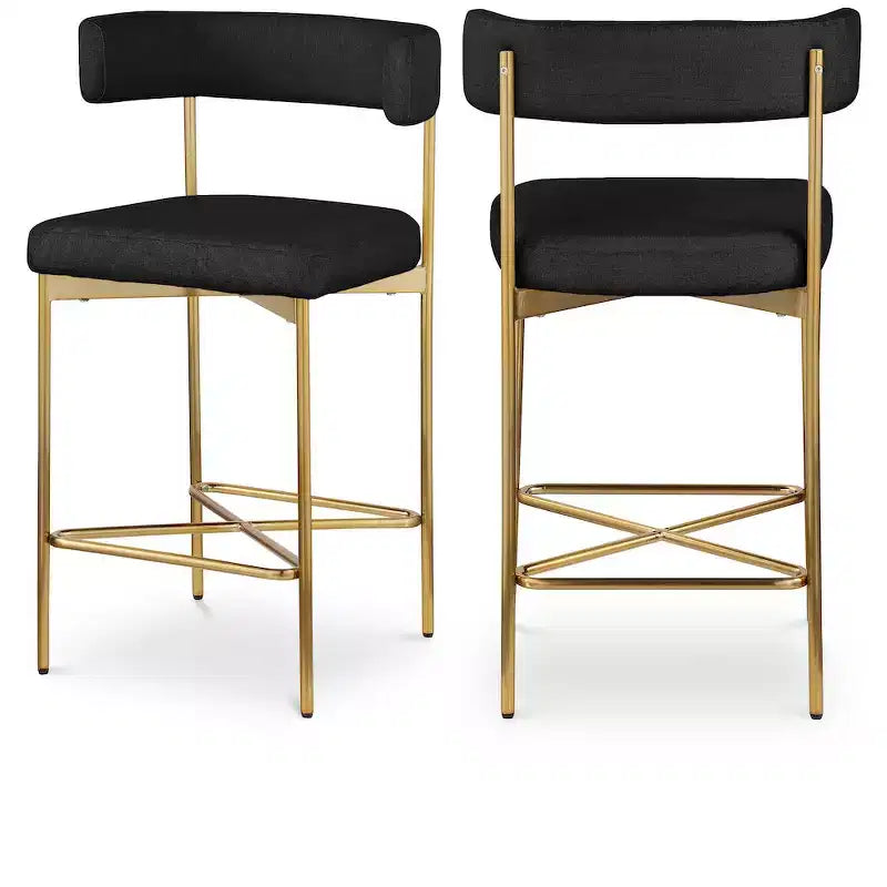 Meridian Furniture,Rivage Black Durable Linen Textured Fabric Stool, Set of 2