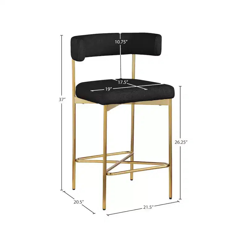 Meridian Furniture, Tabouret Rivage noir en tissu texturé durable, lot de 2