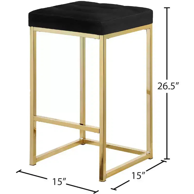 Meridian Furniture, Tabouret Nicola en velours noir, Lot de 2