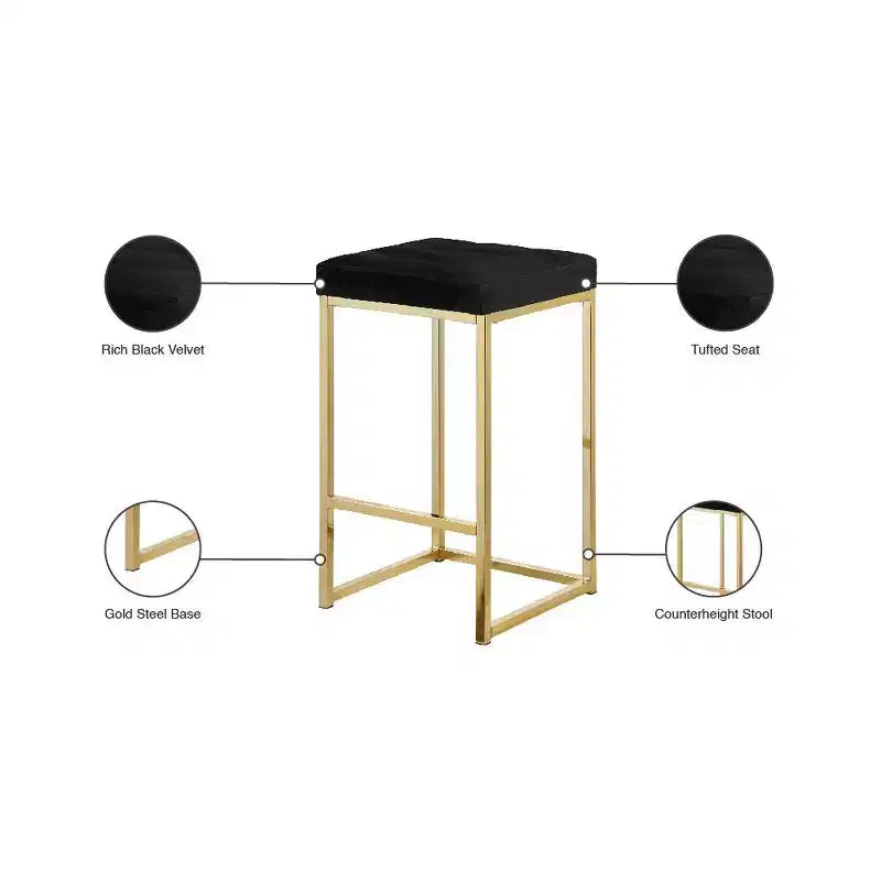 Meridian Furniture, Tabouret Nicola en velours noir, Lot de 2