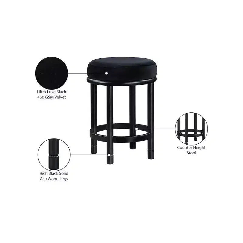 Meridian Furniture, Tabouret de comptoir Monette en velours noir