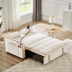 Canapé-lit pliable 3-en-1 Zeus & Ruta polyvalent en velours avec dossier réglable, port USB, cendrier et support de téléphone pivotant