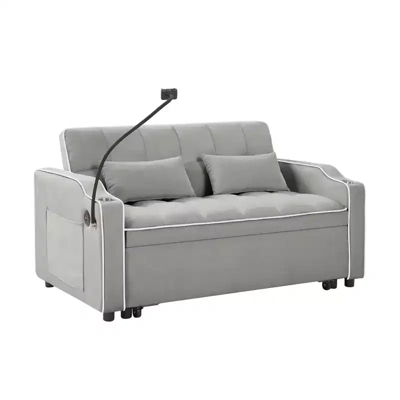 Canapé-lit pliable 3-en-1 Zeus & Ruta polyvalent en velours avec dossier réglable, port USB, cendrier et support de téléphone pivotant