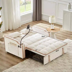 Canapé-lit pliable 3-en-1 Zeus & Ruta polyvalent en velours avec dossier réglable, port USB, cendrier et support de téléphone pivotant