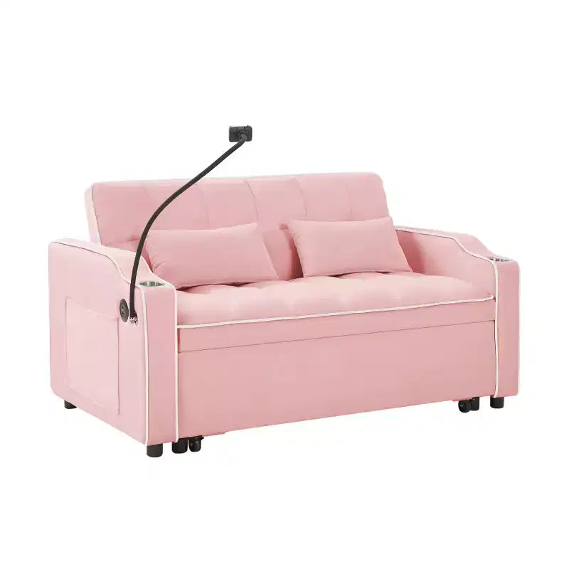 Canapé-lit pliable 3-en-1 Zeus & Ruta polyvalent en velours avec dossier réglable, port USB, cendrier et support de téléphone pivotant