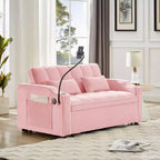 Canapé-lit pliable 3-en-1 Zeus & Ruta polyvalent en velours avec dossier réglable, port USB, cendrier et support de téléphone pivotant