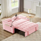 Canapé-lit pliable 3-en-1 Zeus & Ruta polyvalent en velours avec dossier réglable, port USB, cendrier et support de téléphone pivotant