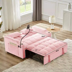Canapé-lit pliable 3-en-1 Zeus & Ruta polyvalent en velours avec dossier réglable, port USB, cendrier et support de téléphone pivotant