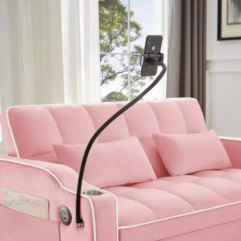 Canapé-lit pliable 3-en-1 Zeus & Ruta polyvalent en velours avec dossier réglable, port USB, cendrier et support de téléphone pivotant