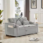 Canapé-lit pliable 3-en-1 Zeus & Ruta polyvalent en velours avec dossier réglable, port USB, cendrier et support de téléphone pivotant