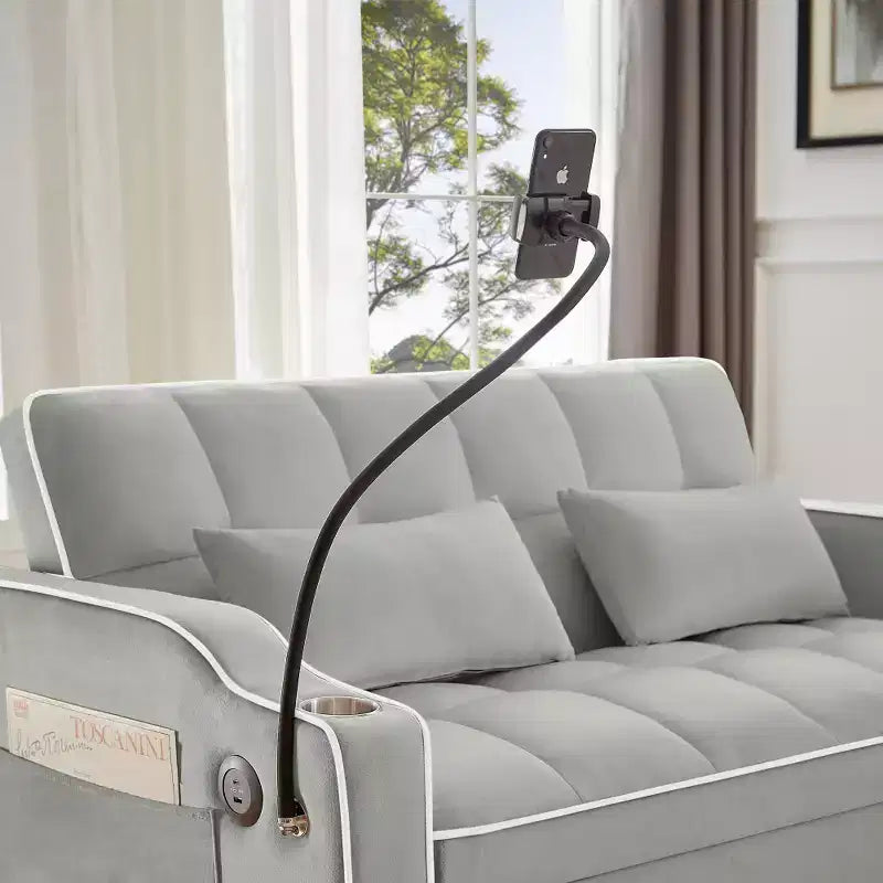 Canapé-lit pliable 3-en-1 Zeus & Ruta polyvalent en velours avec dossier réglable, port USB, cendrier et support de téléphone pivotant