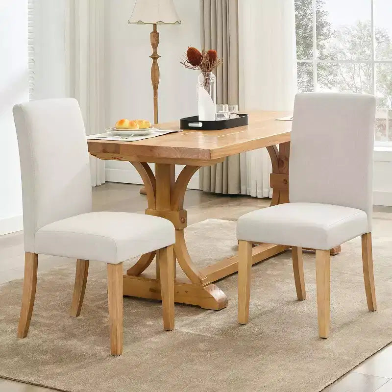 Modern Fabric Upholstered Dining Chairs Set of 2,Ergonomic Curved Back, Heavy Duty Wood Legs, 265lbs Capacity for Dining Room, Kitchen & Home Office