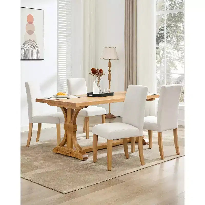 Lot de 2 chaises de salle à manger modernes en tissu, dossier incurvé ergonomique, pieds en bois robustes, capacité de 120 kg pour salle à manger, cuisine et bureau à domicile