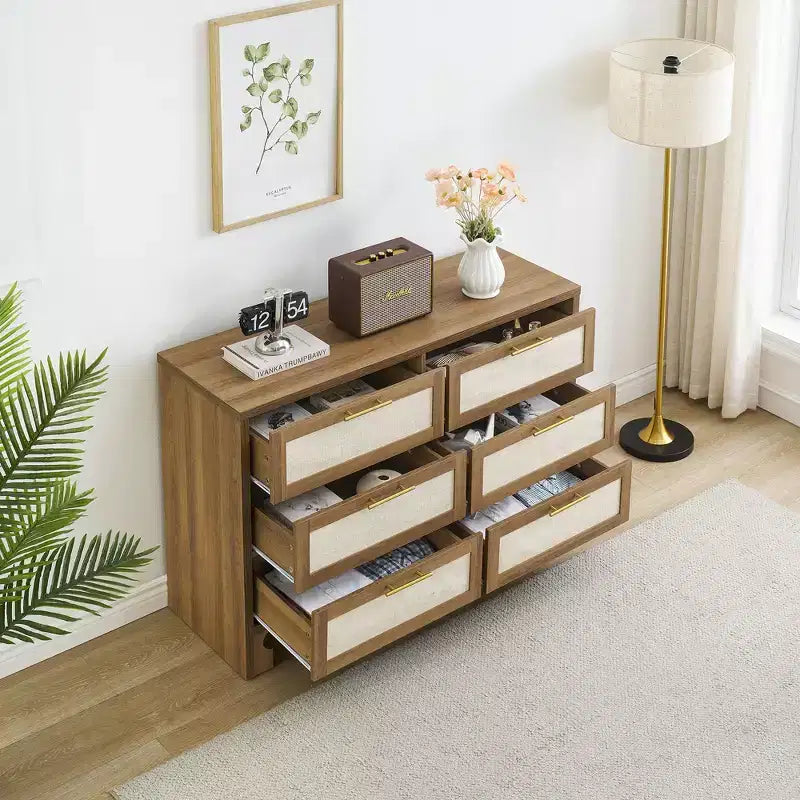 Commode de ferme, commode à 6 tiroirs, commode, commode verticale avec poignées métalliques, armoire de rangement en bois pour chambre à coucher, salon, entrée