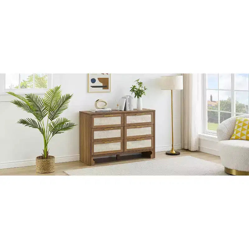 Commode de ferme, commode à 6 tiroirs, commode, commode verticale avec poignées métalliques, armoire de rangement en bois pour chambre à coucher, salon, entrée