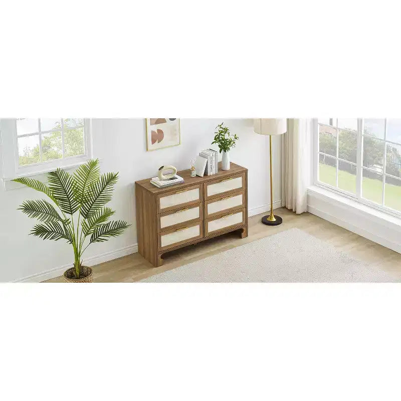 Commode de ferme, commode à 6 tiroirs, commode, commode verticale avec poignées métalliques, armoire de rangement en bois pour chambre à coucher, salon, entrée