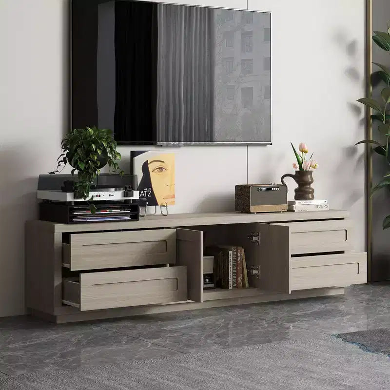Meuble TV Famapy en bois clair - Meuble de divertissement avec tiroirs et placards - Rangement média moderne pour salon