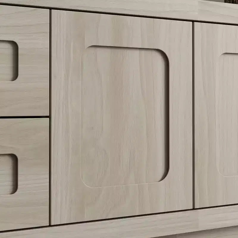 Meuble TV Famapy en bois clair - Meuble de divertissement avec tiroirs et placards - Rangement média moderne pour salon