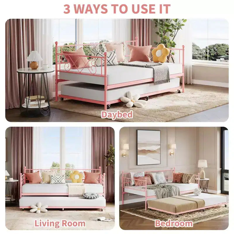 Lit de repos double avec tête de litSommier à lattes métalliques robuste, Cadre de canapé-lit pour chambre à coucher et salon, Aucun sommier tapissier requis, Montage facile