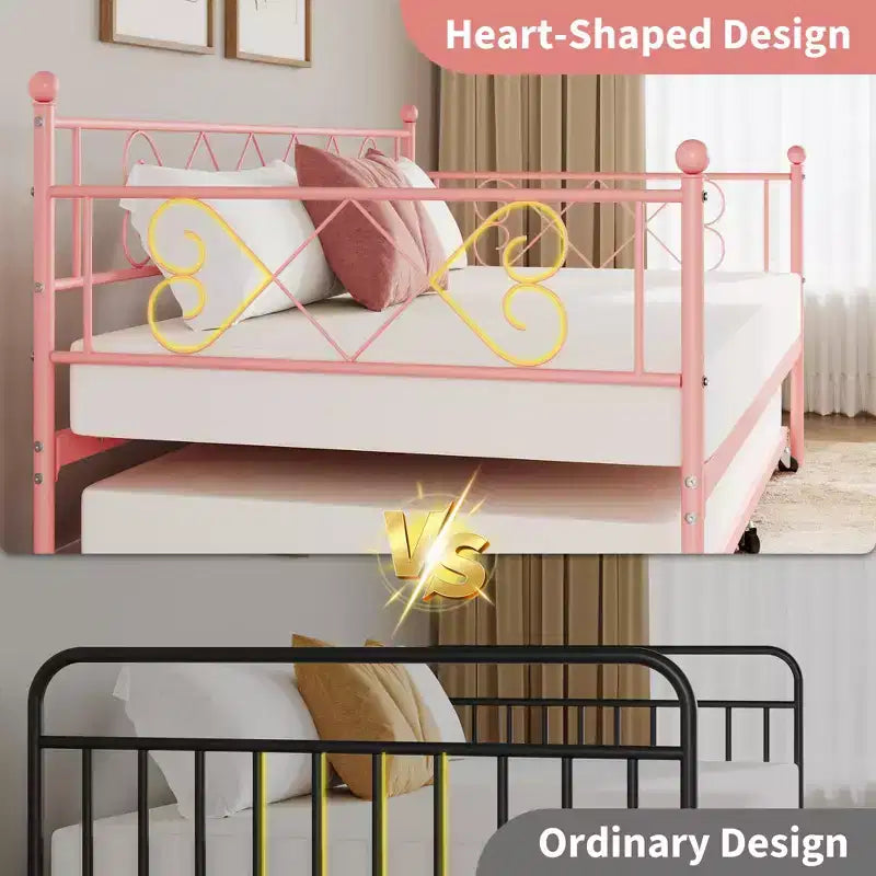 Lit de repos double avec tête de litSommier à lattes métalliques robuste, Cadre de canapé-lit pour chambre à coucher et salon, Aucun sommier tapissier requis, Montage facile