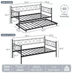 Lit de repos double avec tête de litSommier à lattes métalliques robuste, Cadre de canapé-lit pour chambre à coucher et salon, Aucun sommier tapissier requis, Montage facile