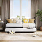 Lit de repos double avec tête de litSommier à lattes métalliques robuste, Cadre de canapé-lit pour chambre à coucher et salon, Aucun sommier tapissier requis, Montage facile