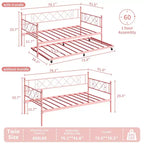 Lit de repos double avec tête de litSommier à lattes métalliques robuste, Cadre de canapé-lit pour chambre à coucher et salon, Aucun sommier tapissier requis, Montage facile