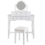 Coiffeuse élégante avec tabouret, miroir réversible et 5 tiroirs, ensemble de coiffeuse blanc, station de beauté peu encombrante - ModernLuxe